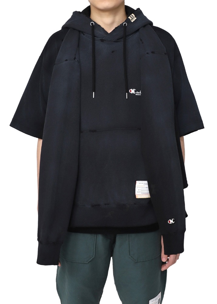 [국내당일발송] 메종 미하라 야스히로 22SS 챔피언 티셔츠 콤바인 후드 [블랙] A08HD591 BLACK